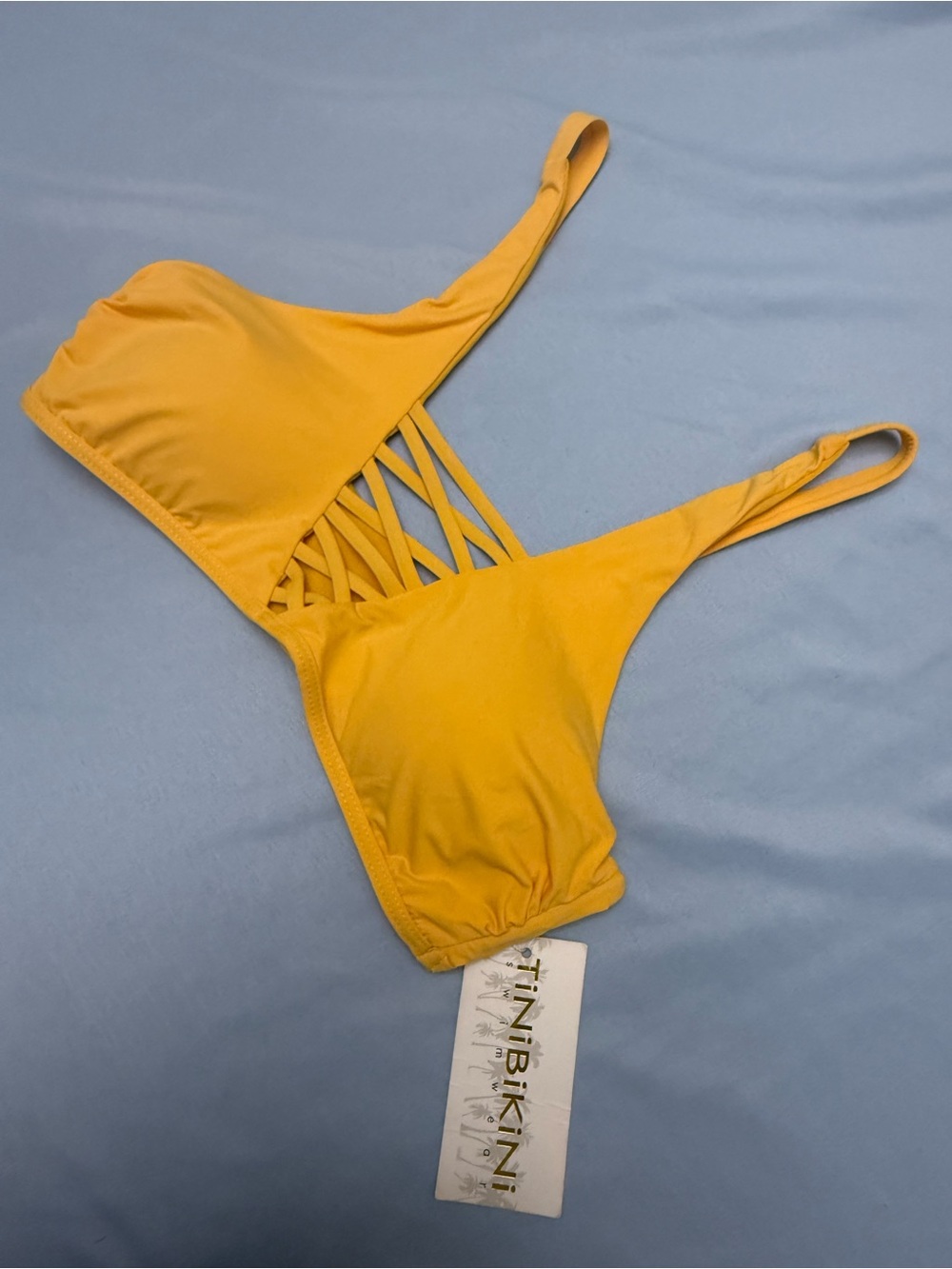 TiNiBiKiNi Dandelion Yellow Strappy Cutout Swimsuit Top Size Large NWT